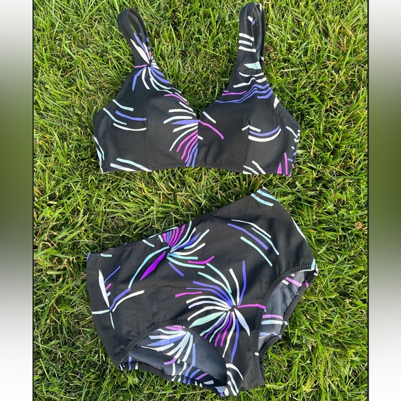 Vintage 60s black Pinup Rockabilly 2 pc bikini swimsuit bathing suit set size S - Picture 1 of 4